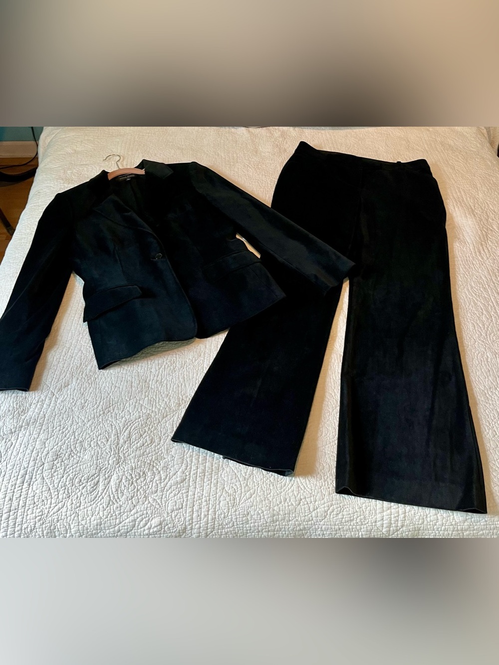 Anne Klein Luxe Black Velvet Blazer and Straight-Leg Trousers Suit Set size 10